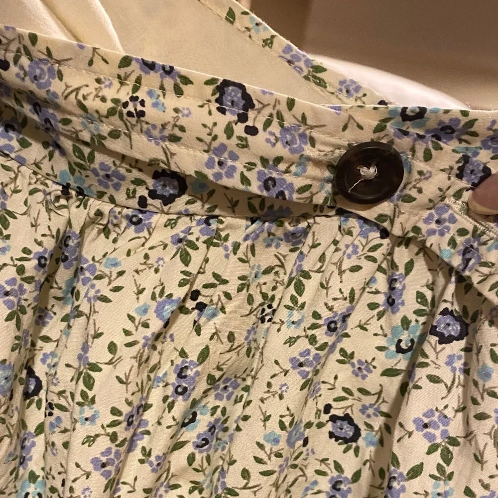 Free People Floral Mini Dress in Cream with Blue Accents - Picture 3 of 7